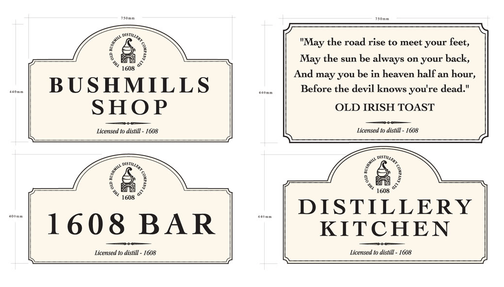 Bushmills Distillery wall signage and wall plaques